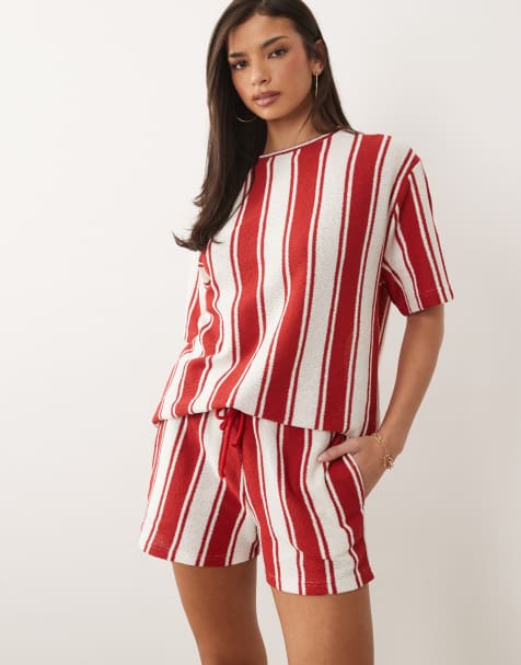 ASOS DESIGN - Pantaloncini in jersey a righe rosse e bianche in coordinato - view 1