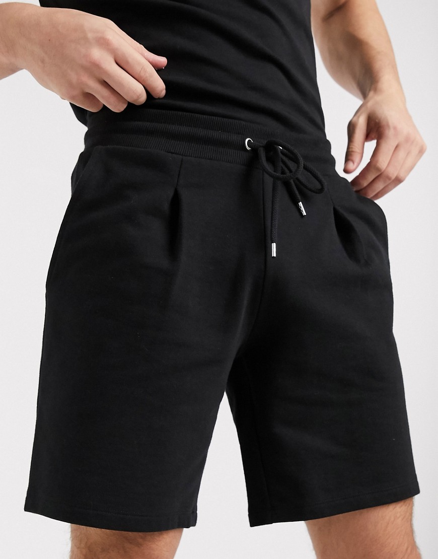 ASOS DESIGN - Pantaloncini in jersey neri a pieghe-Nero