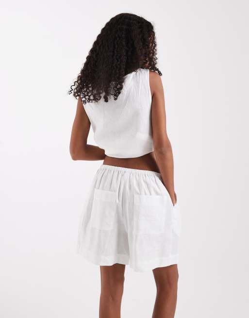 ASOS DESIGN - Pantaloncini in lino bianchi, 4 di 5