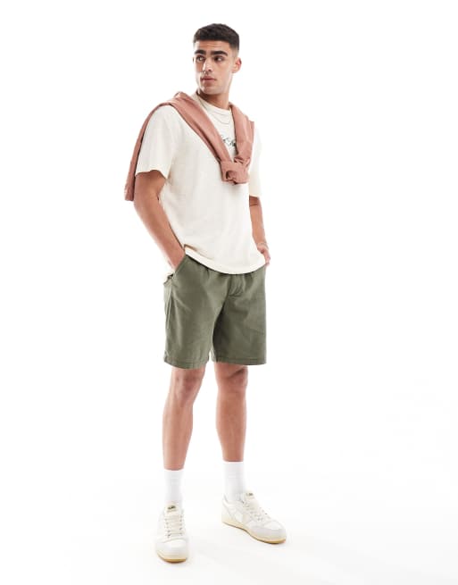 ASOS DESIGN - Pantaloncini in lino kaki a pieghe