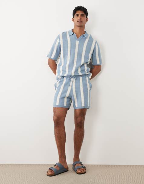 ASOS DESIGN - Pantaloncini in maglia a righe blu ed écru - view 1