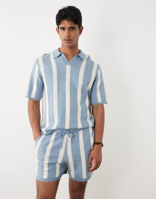 ASOS DESIGN - Pantaloncini in maglia a righe blu ed écru, 2 di 5