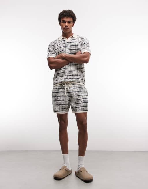 ASOS DESIGN - Pantaloncini in maglia a righe blu navy ed écru in coordinato, 2 di 5