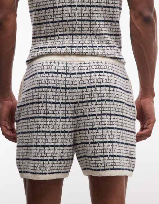 ASOS DESIGN - Pantaloncini in maglia a righe blu navy ed écru in coordinato, 5 di 5