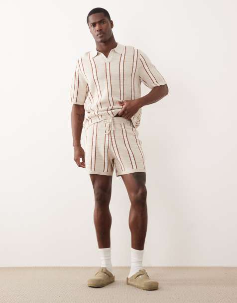 ASOS DESIGN - Pantaloncini in maglia a righe color pietra ed écru - view 1