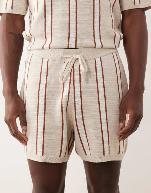 ASOS DESIGN - Pantaloncini in maglia a righe color pietra ed écru, 4 di 5