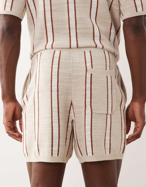 ASOS DESIGN - Pantaloncini in maglia a righe color pietra ed écru, 5 di 5
