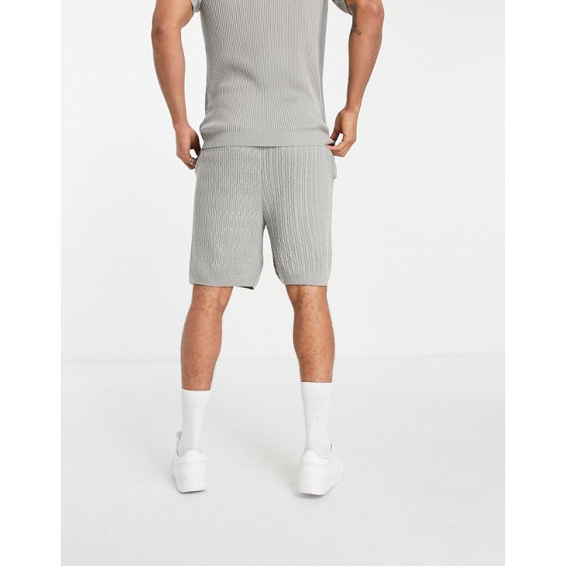  fIcOF DESIGN - Pantaloncini in maglia a trecce grigio chiaro in coordinato