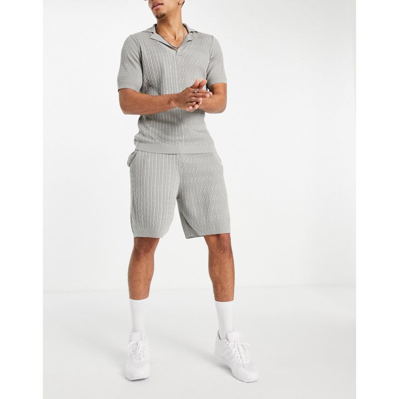  fIcOF DESIGN - Pantaloncini in maglia a trecce grigio chiaro in coordinato