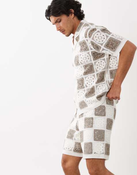 ASOS DESIGN - Pantaloncini in maglia all'uncinetto salvia ed écru - view 1