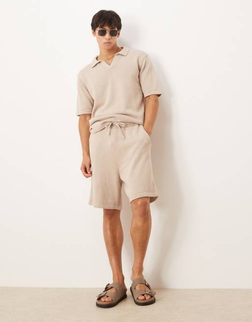 ASOS DESIGN - Pantaloncini in maglia color visone in coordinato