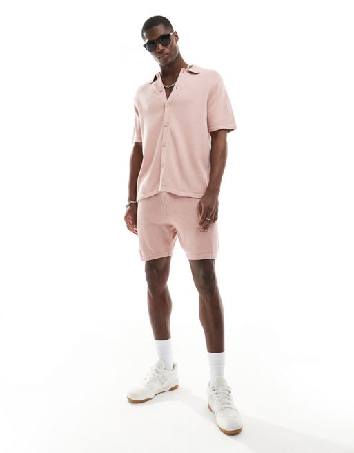 FhyzicsShops DESIGN - Pantaloncini in maglia di cotone di media pesantezza rosa in coordinato