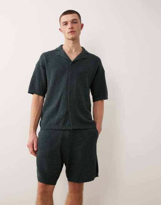 ASOS DESIGN - Pantaloncini in maglia intrecciata verde in coordinato, 3 di 5