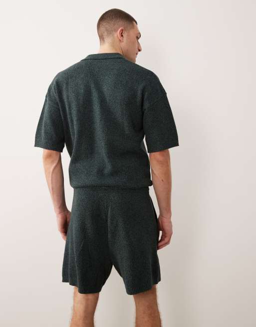ASOS DESIGN - Pantaloncini in maglia intrecciata verde in coordinato, 4 di 5