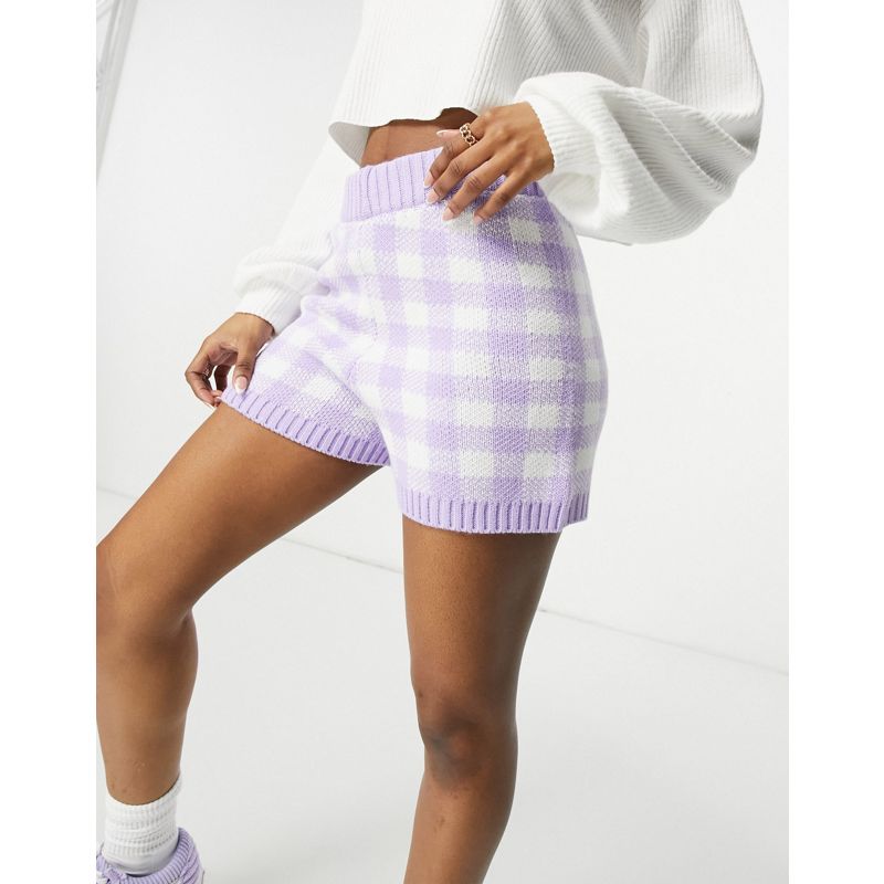 Coordinati  DESIGN - Pantaloncini in maglia lilla con motivo a quadretti in coordinato
