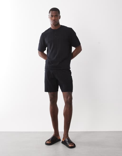 ASOS DESIGN - Pantaloncini in maglia neri a coste larghe in coordinato, 3 di 5