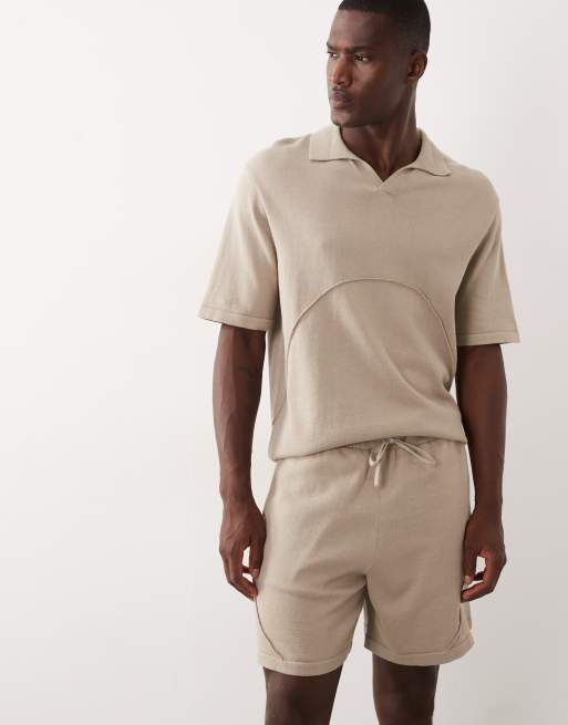 ASOS DESIGN - Pantaloncini in maglia testurizzata color pietra, 2 di 5