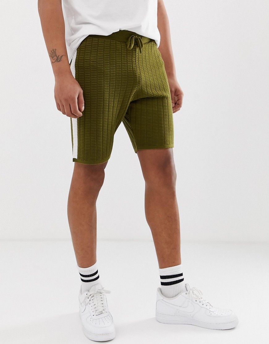 ASOS DESIGN - Pantaloncini in maglia testurizzati kaki-Verde