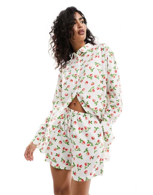 ASOS DESIGN - Pantaloncini in misto lino con fragole