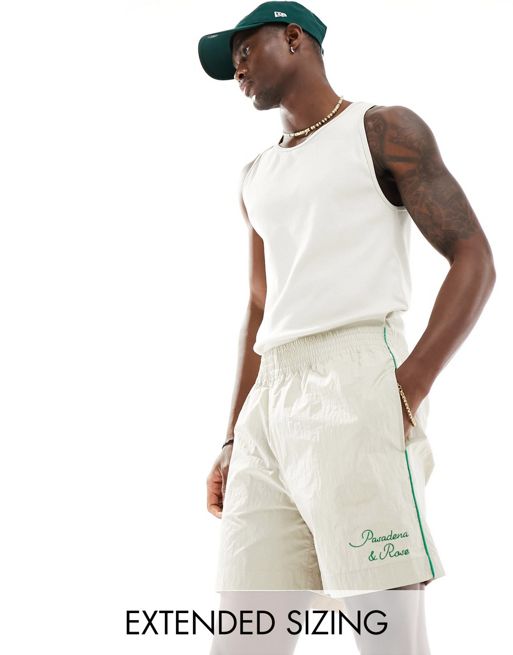 CerbeShops DESIGN - Pantaloncini in nylon color écru con profili a contrasto verdi 