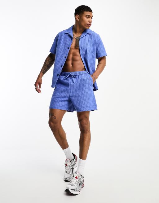 ASOS DESIGN Pantaloncini in pizzo blu taglio corto in coordinato ASOS