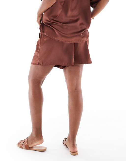 ASOS DESIGN - Pantaloncini in raso marroni in coordinato, 4 di 5