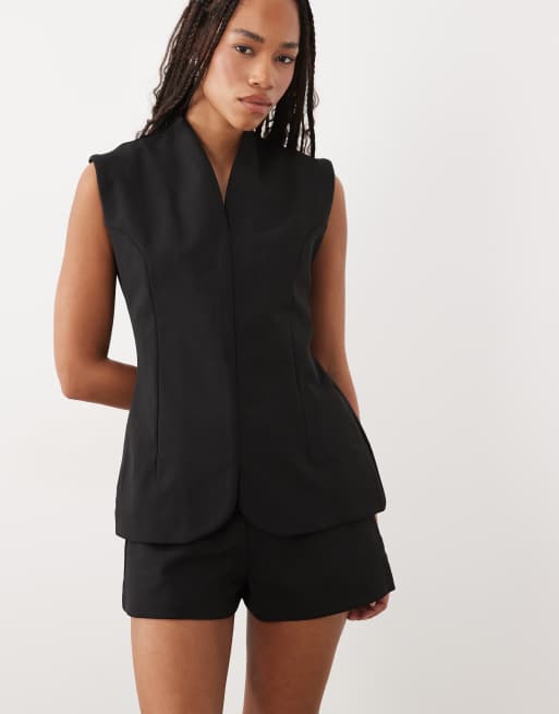 ASOS DESIGN - Top sartoriale in tessuto stile scuba crêpe accoppiato nero in coordinato, 2 di 3