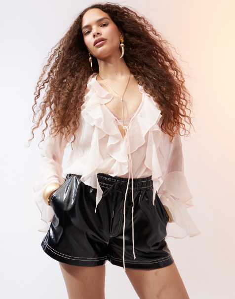 ASOS DESIGN - Pantaloncini in vinile nero con cuciture a contrasto - view 1