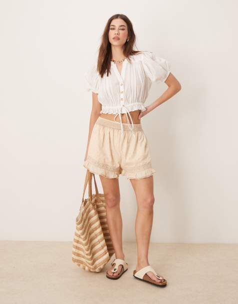 ASOS DESIGN - Pantaloncini lavaggio anticato con dettagli in pizzo plumetis - view 1