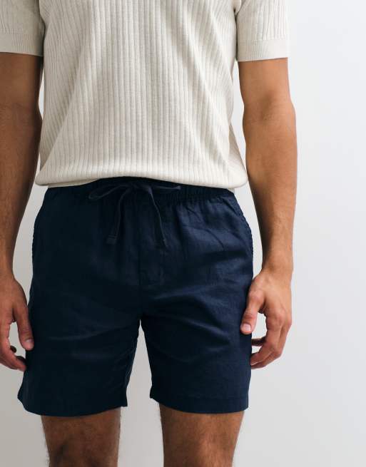 ASOS DESIGN - Pantaloncini lunghezza media slim in 100% lino color blu navy in coordinato, 2 di 5