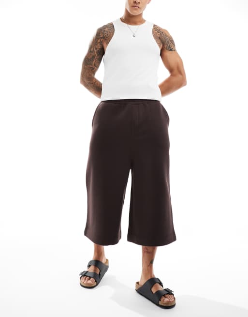ASOS DESIGN - Pantaloncini marroni taglio super lungo