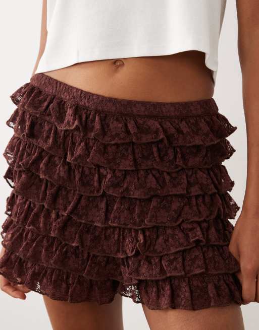 ASOS DESIGN - Pantaloncini micro color cioccolato con volant in pizzo a strati, 4 di 5