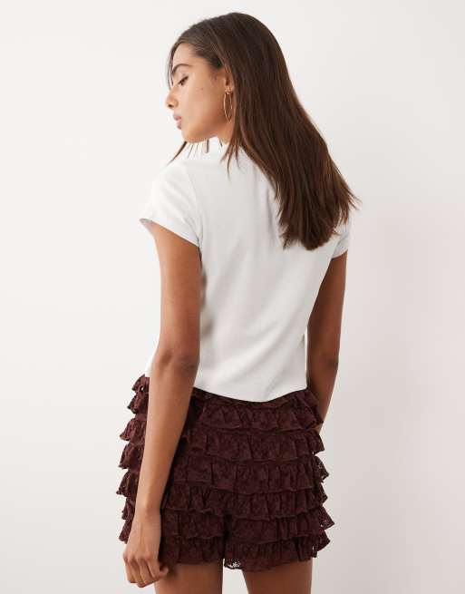 ASOS DESIGN - Pantaloncini micro color cioccolato con volant in pizzo a strati, 5 di 5