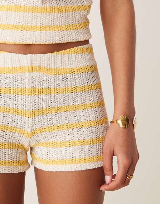 ASOS DESIGN - Pantaloncini micro gialli a righe in maglia in coordinato, 3 di 5