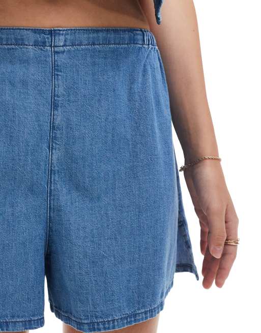 ASOS DESIGN - Pantaloncini morbidi in denim blu lavaggio medio in coordinato, 2 di 5