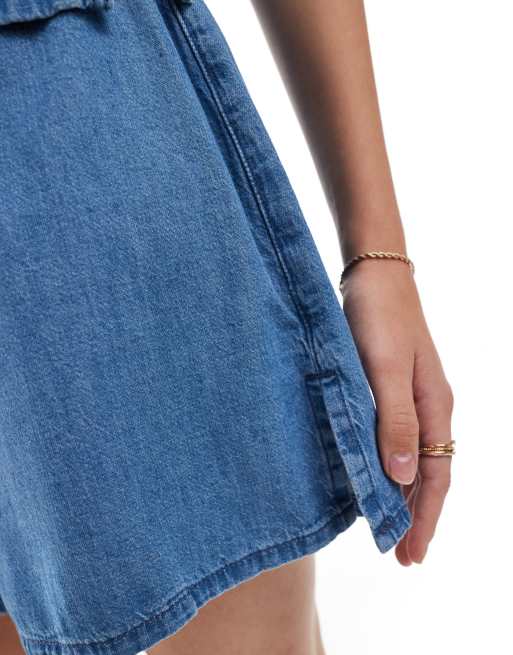 ASOS DESIGN - Pantaloncini morbidi in denim blu lavaggio medio in coordinato, 3 di 5