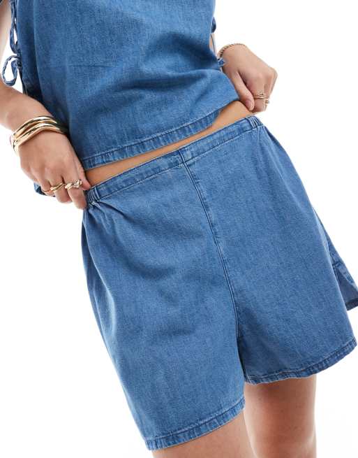 ASOS DESIGN - Pantaloncini morbidi in denim blu lavaggio medio in coordinato, 5 di 5
