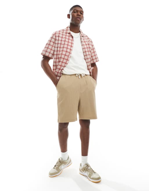 ASOS DESIGN - Pantaloncini oversize a nido d'ape beige