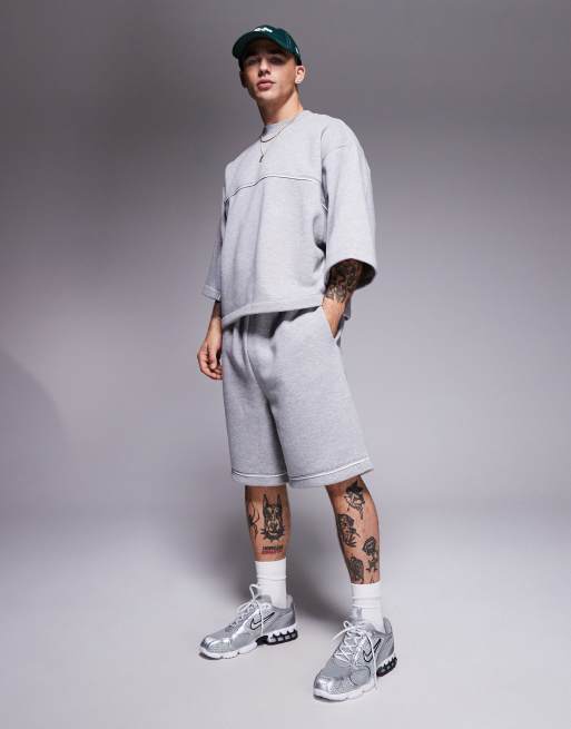 ASOS DESIGN - Pantaloncini oversize grigio mélange con orlo a contrasto in coordinato