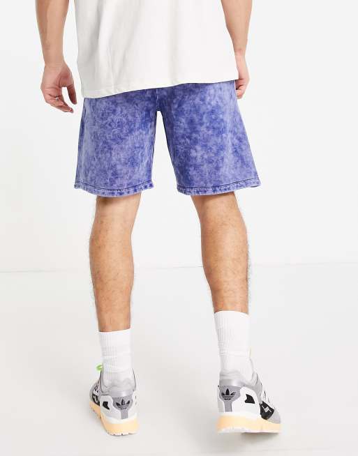 ASOS DESIGN - Pantaloncini oversize in jersey lavaggio blu acido con stampa in coordinato, 2 di 4