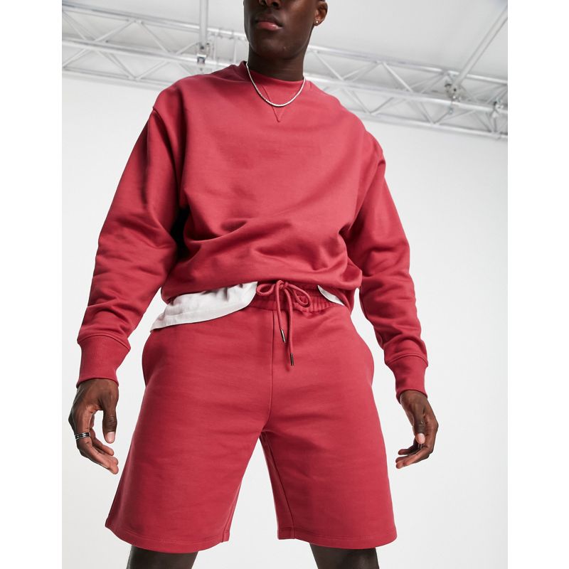 2oq5X Uomo DESIGN - Pantaloncini oversize in jersey pesante rosso slavato in coordinato