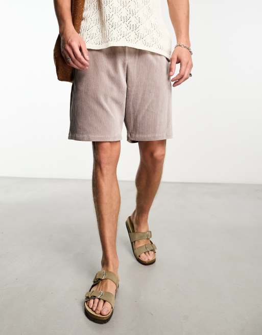 ASOS DESIGN - Pantaloncini oversize in velour a coste beige