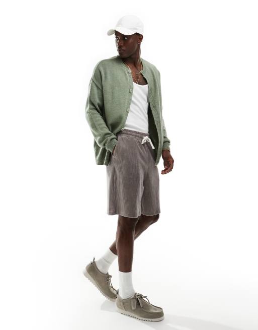 ASOS DESIGN - Pantaloncini oversize in velour a coste marrone chiaro