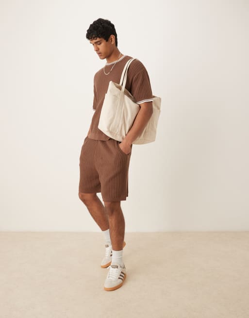 ASOS DESIGN - Pantaloncini oversize marroni in maglia testurizzata in coordinato, 2 di 5