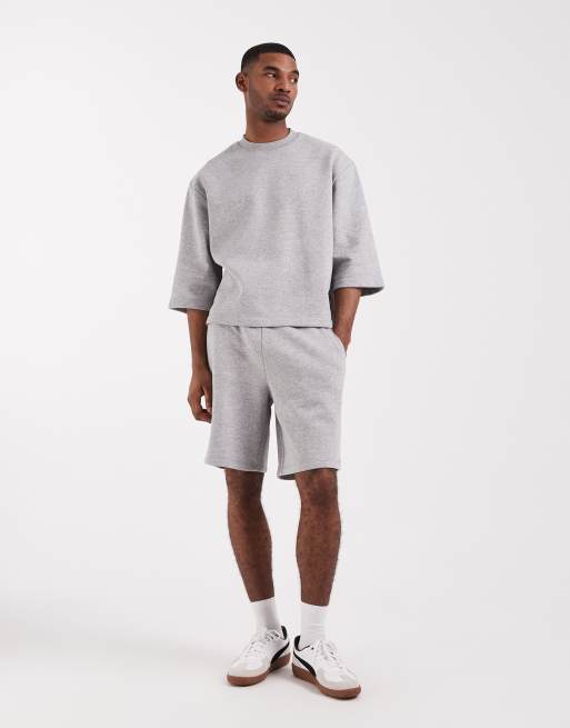 ASOS DESIGN - Pantaloncini oversize taglio lungo in jersey grigio mélange in coordinato