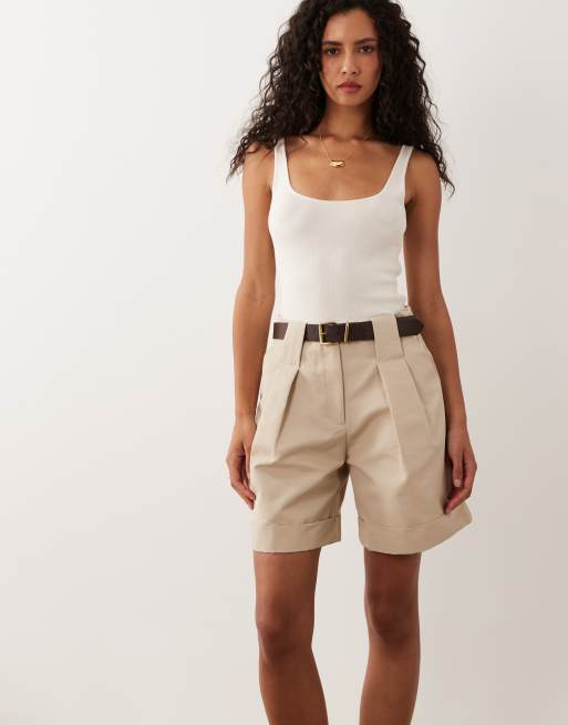 ASOS DESIGN - Pantaloncini sartoriali color pietra con risvolto e cintura, 5 di 5