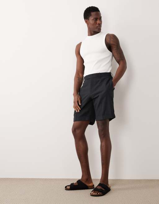 ASOS DESIGN - Pantaloncini sartoriali in misto lino nero microtesturizzato, 2 di 5