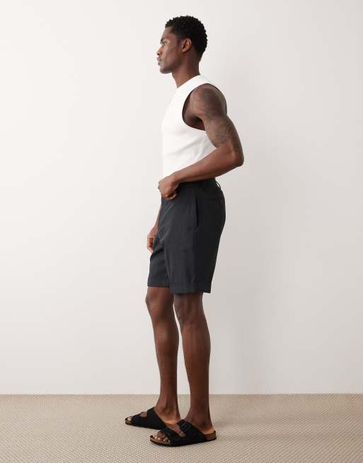 ASOS DESIGN - Pantaloncini sartoriali in misto lino nero microtesturizzato, 3 di 5