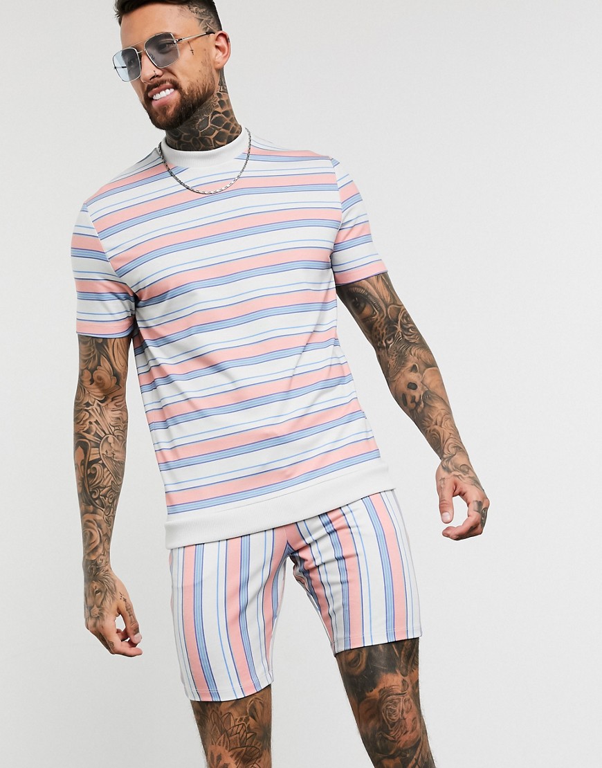 ASOS DESIGN - Pantaloncini skinny in jersey a righe in coordinato-Multicolore