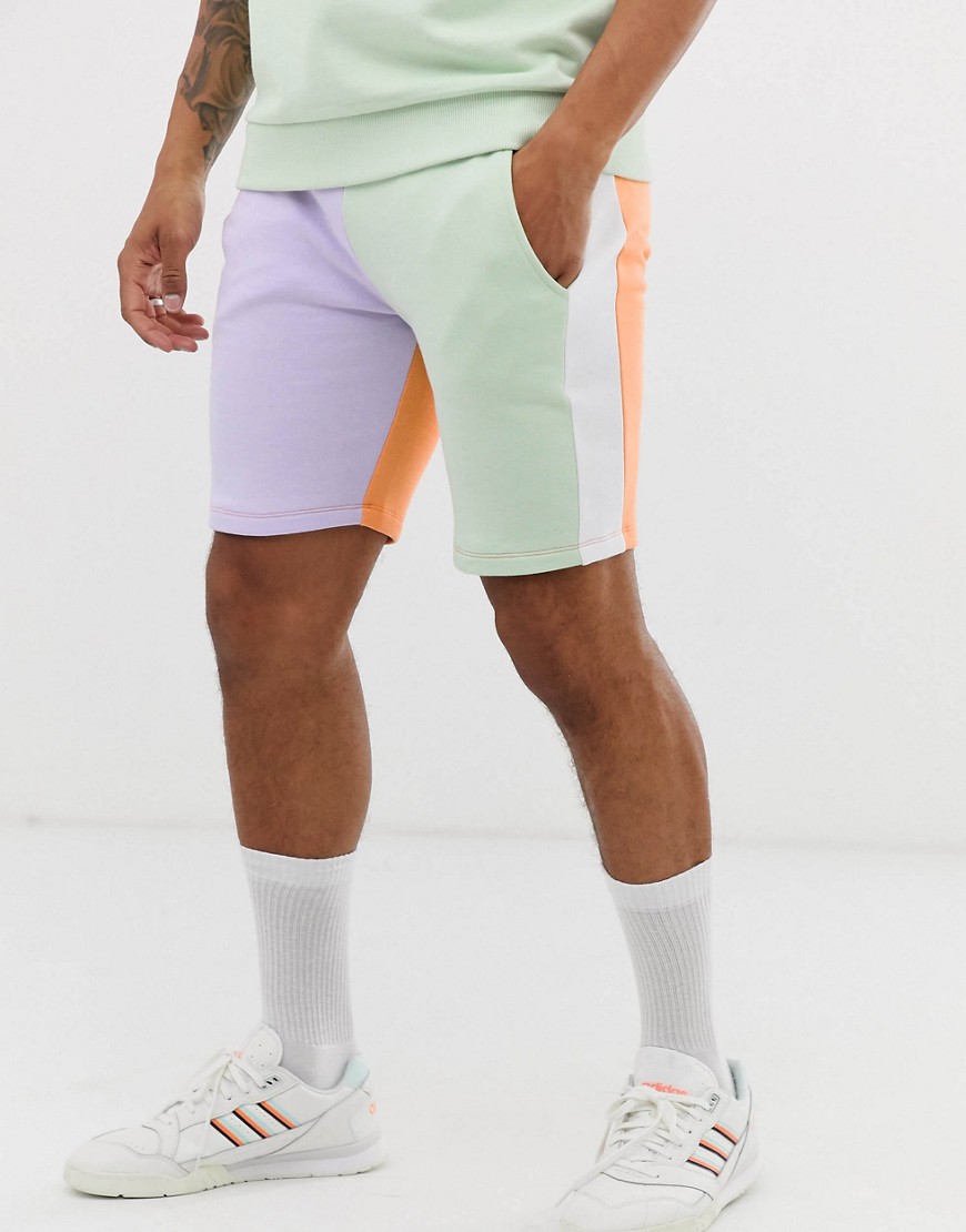ASOS DESIGN - Pantaloncini skinny in jersey pastello colour block in coordinato-Verde